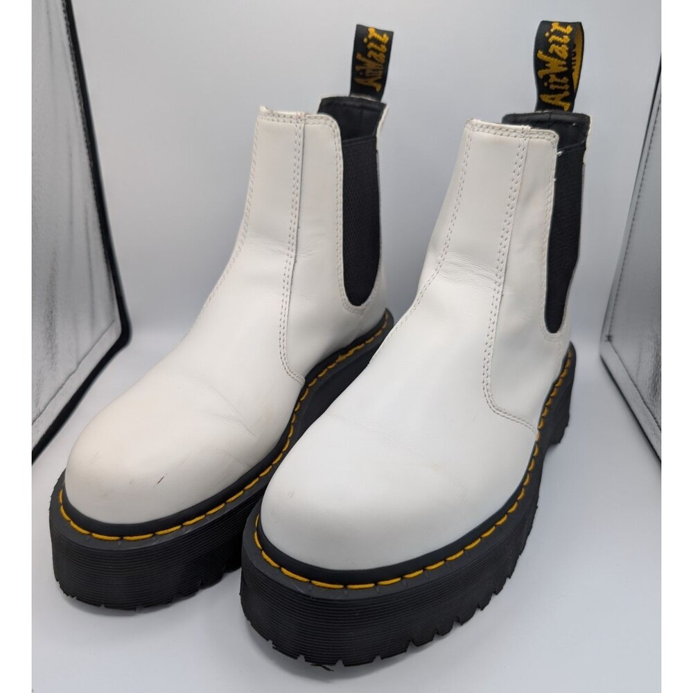 Dr. Martens 2976 Quad White Leather Platform Chelsea Boots Women 9 Men 8 EU 41